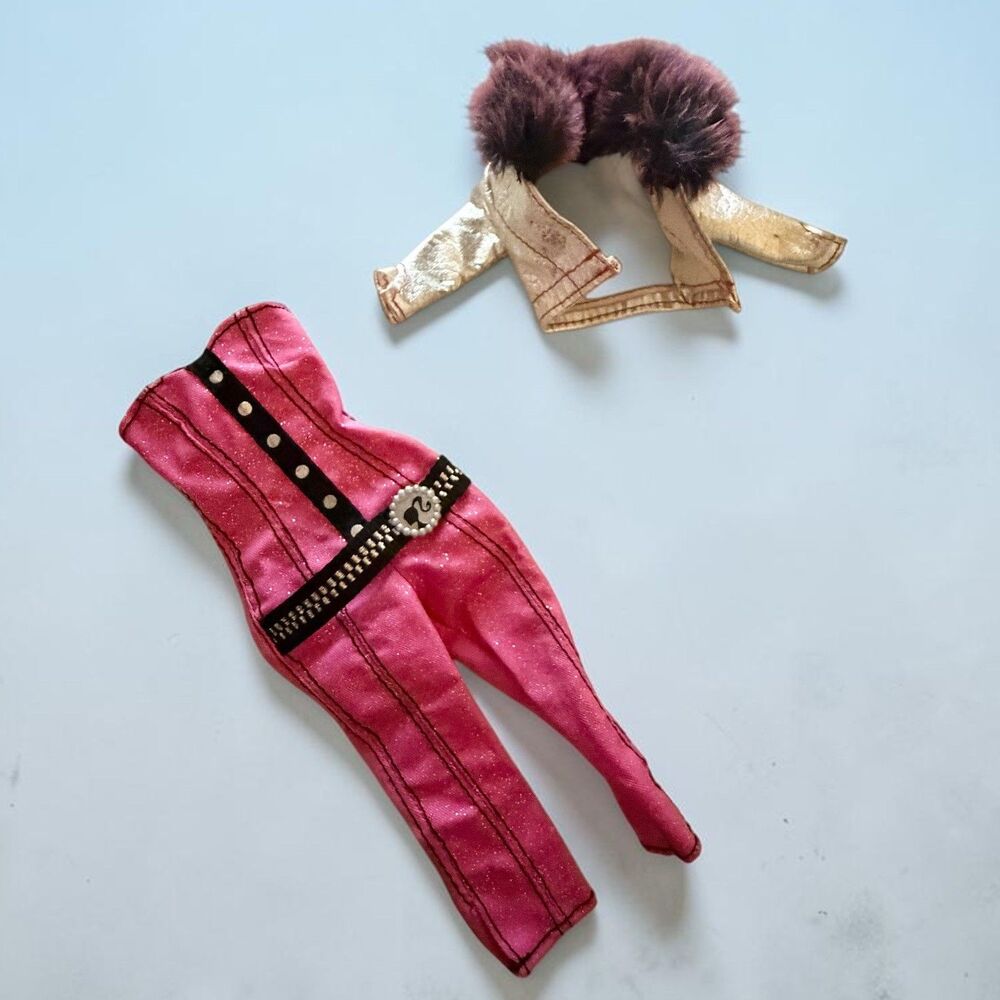 Vintage 1990s Barbie Fashionistas Sassy Fashion Pink Jumpsuit and Furry Jacket